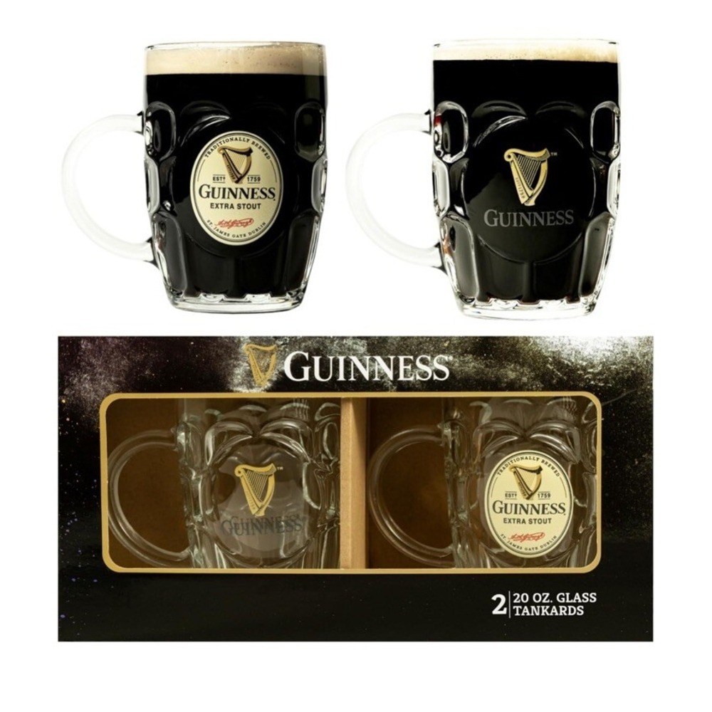 Guinness 20oz Beer Glasses Twin Pack Tankards Extra Stout‎ Beer Glasses